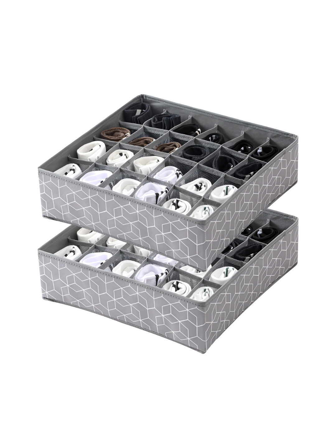HOUSE OF QUIRK Grey & White 2 Pieces 24 Cell Collapsible Closet Cabinet Organisers