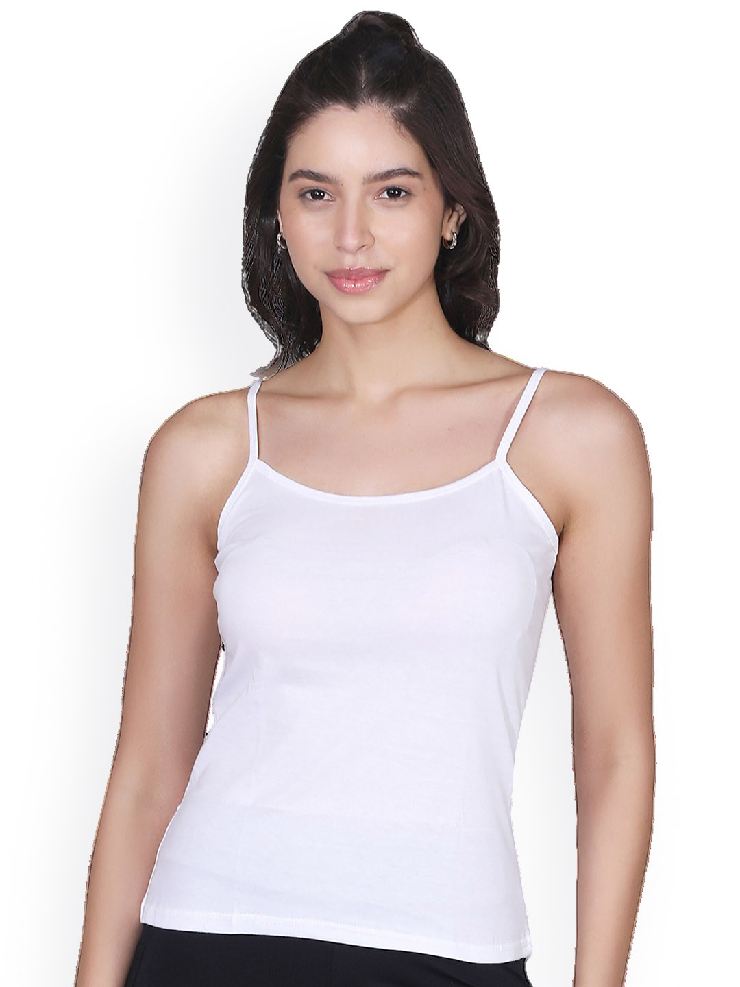 DChica Women Pack of 1 Non Padded Cotton White Solid Thin Strap Camisoles