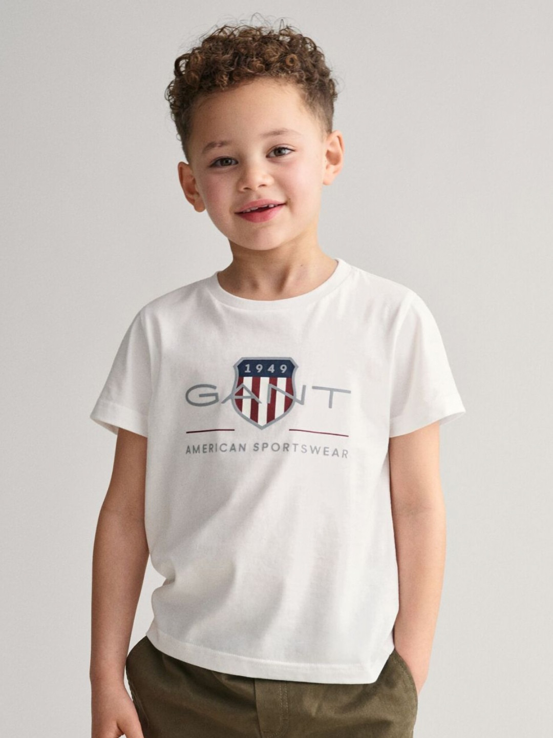 GANT Boys Brand Logo Archieve Shield Printed Round Neck Cotton T-shirt