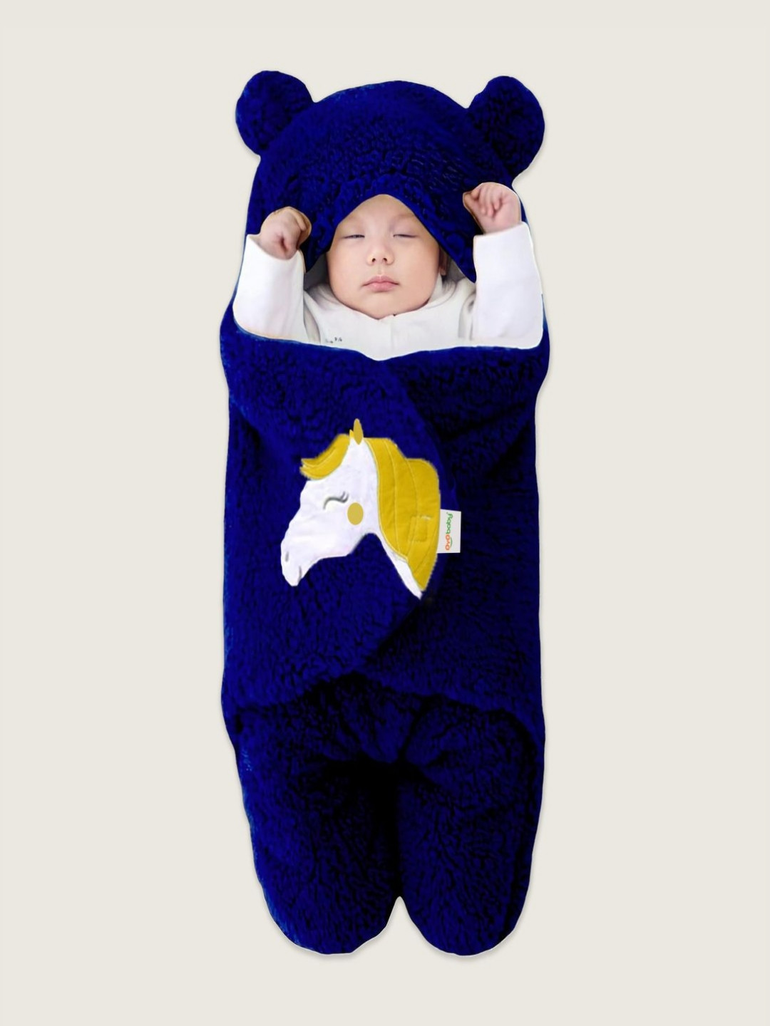 OyO Baby Infants Kids Dark Blue & White Unicorn 553 GSM Ac Room Fleece Baby Blanket