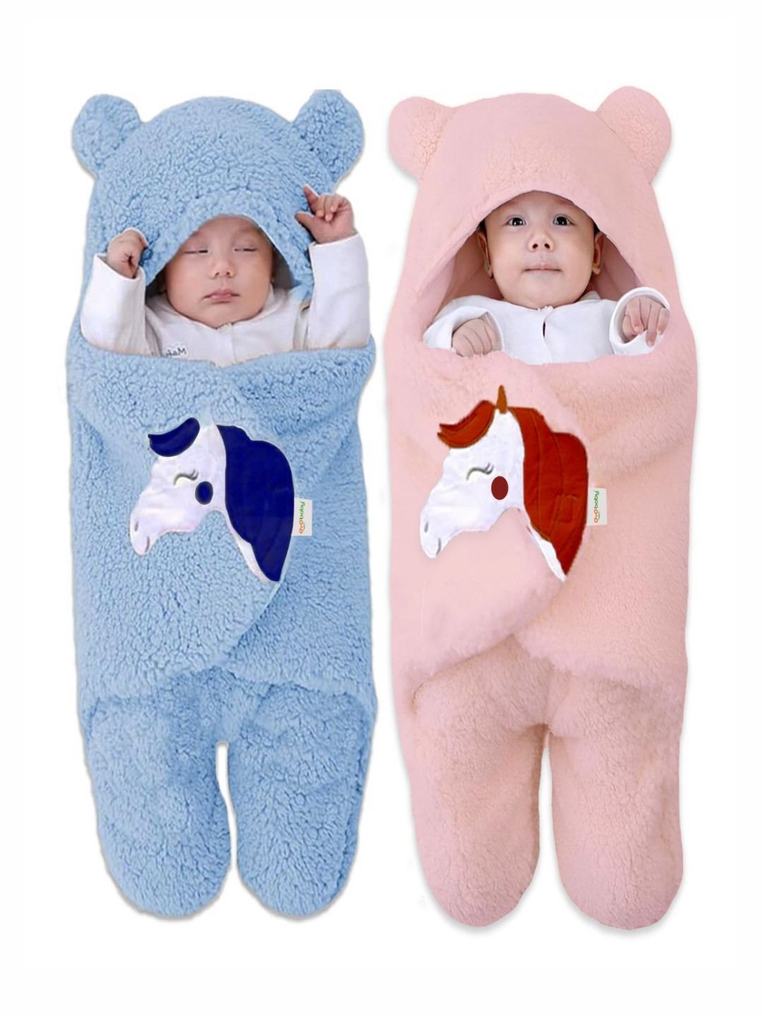 OyO Baby Infants Kids Pack of 2 Blue & Peach Unicorn Printed Fleece AC Room Baby Blanket