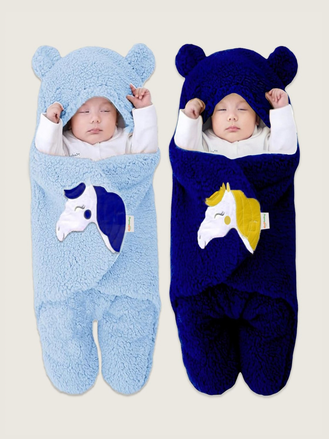 OyO Baby Infants Kids Blue & Navy Blue Pack of 2 Unicorn Fleece Ac Room Baby Blankets