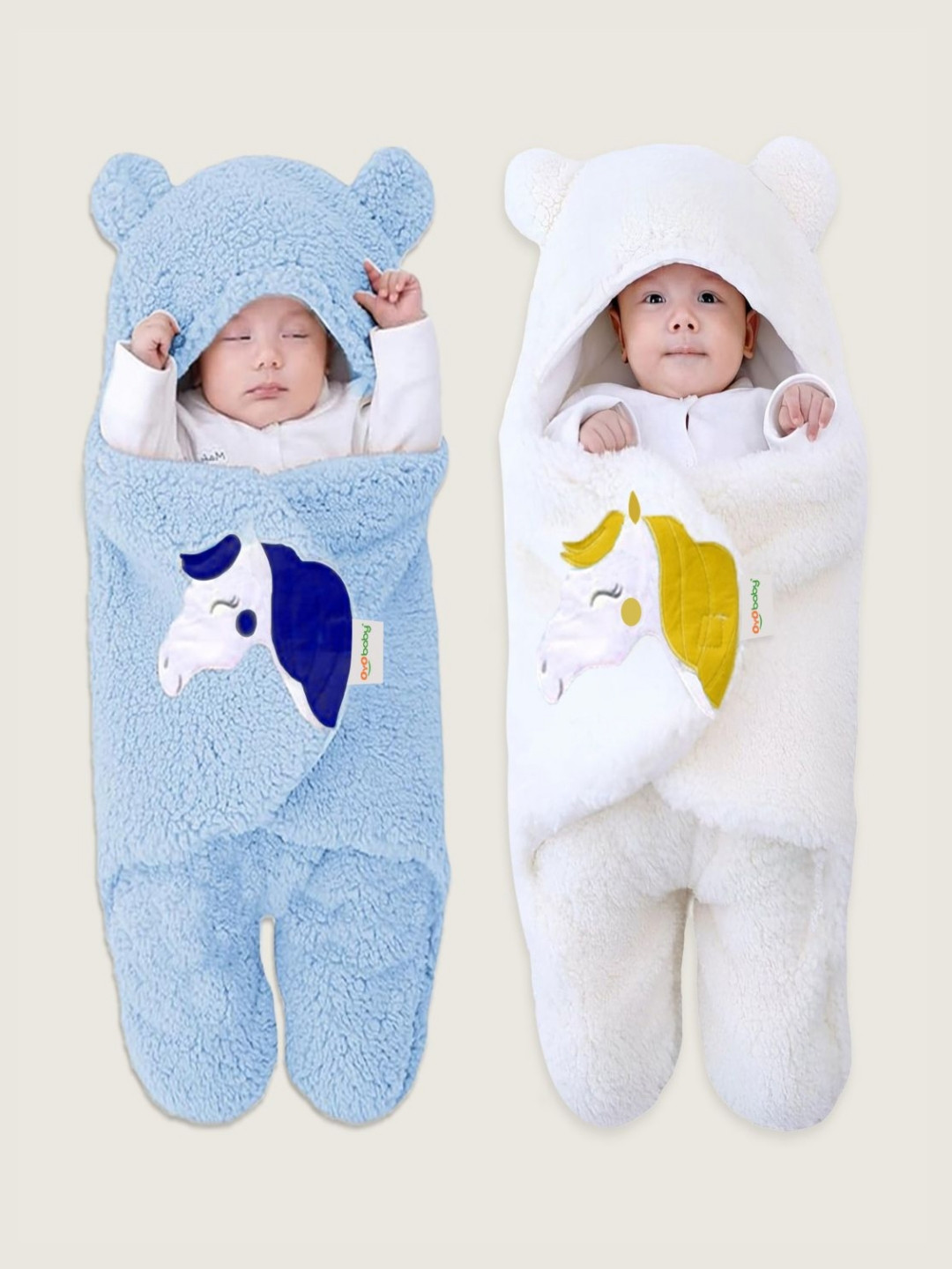 OyO Baby Infants Kids Blue & White Pack of 2 Unicorn Printed Fleece AC Room Baby Blankets