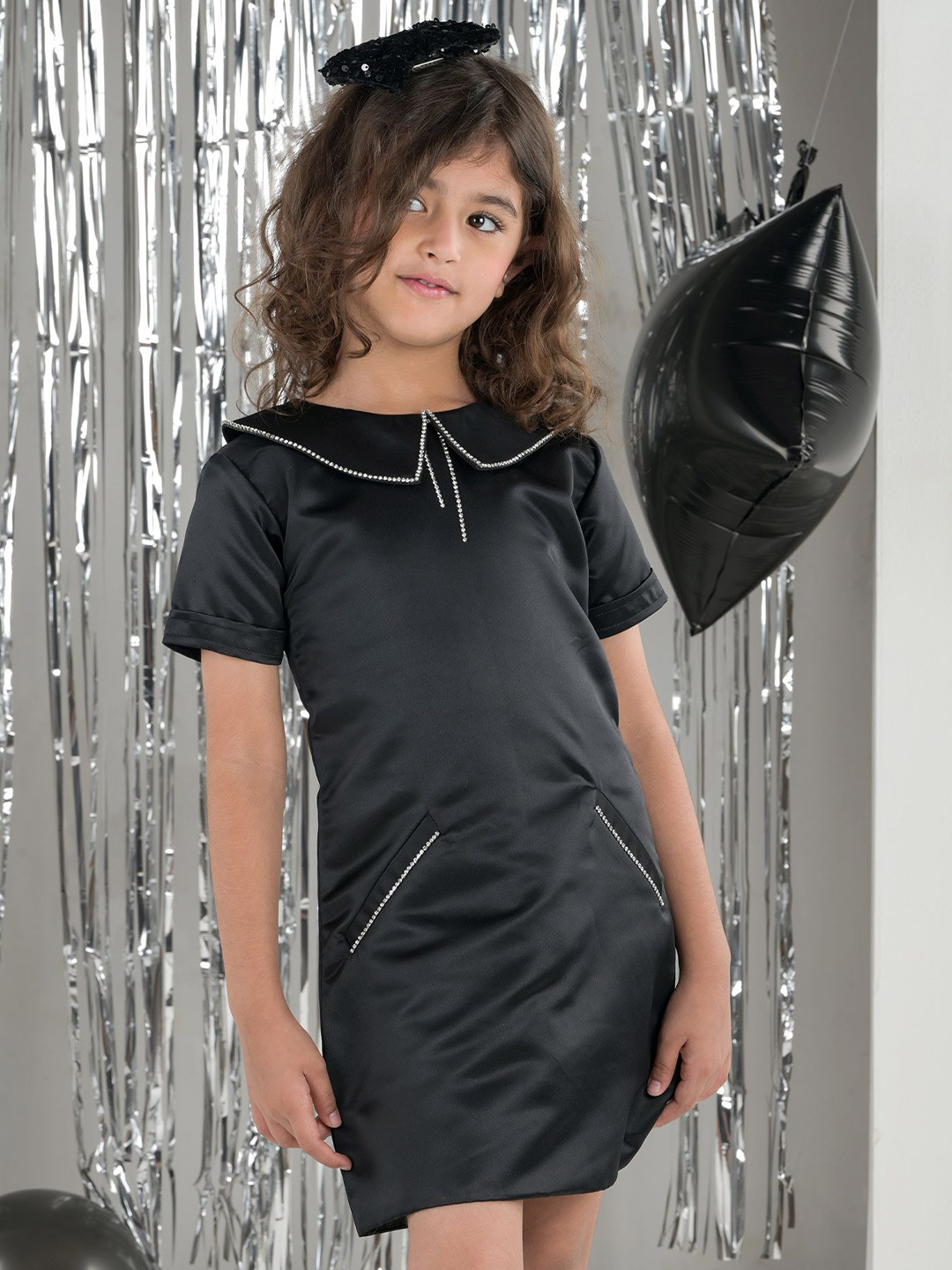 Foreverkidz Girls Satin Luxe Signature Peter Pan Collar Sheath Dress