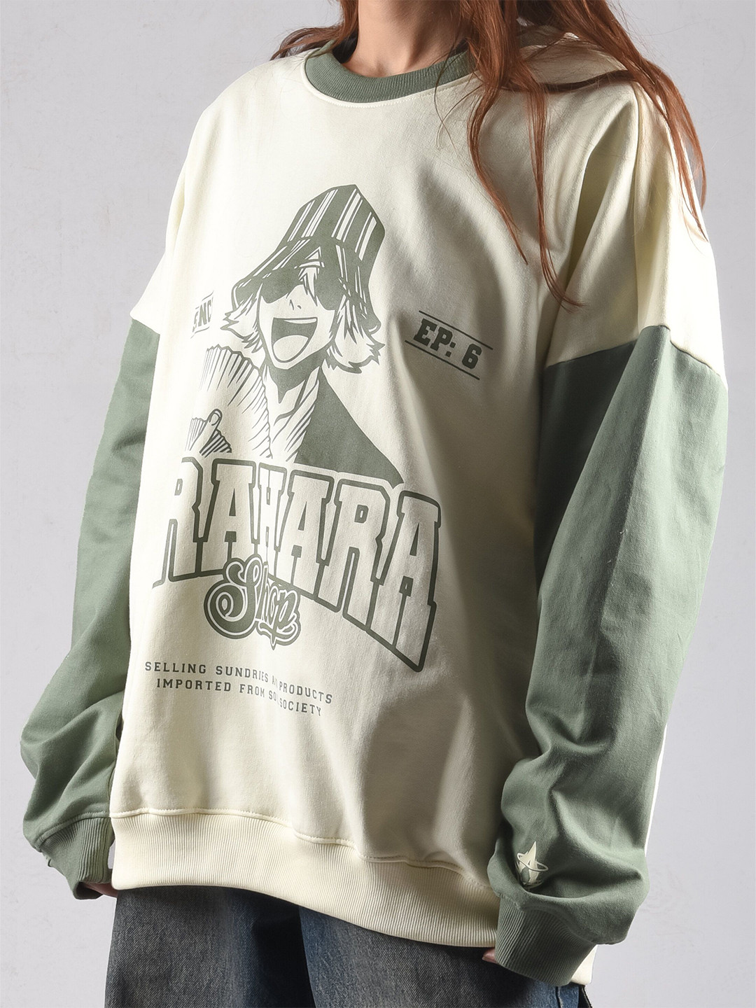 COMICSENSE Women Bleach Anime Urahara Printed Oversized Drop Shoulder Sweatshirt