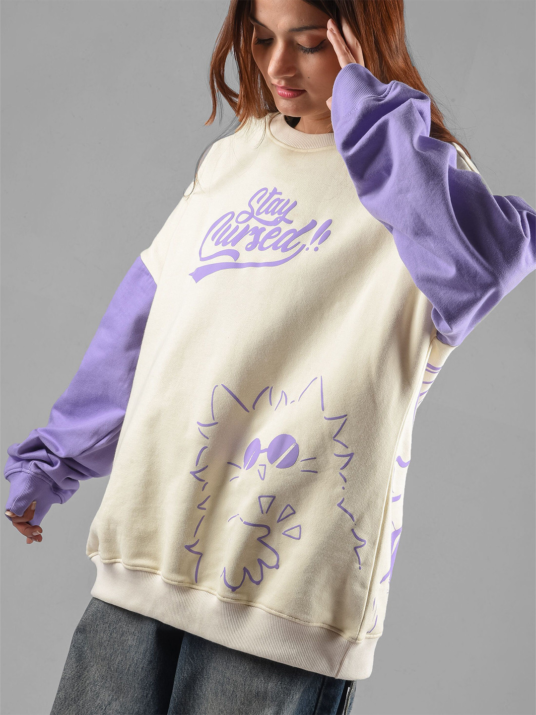 COMICSENSE Jujutsu Kaisen Anime Star Boy Printed Oversized Drop Shoulder Cotton Sweatshirt