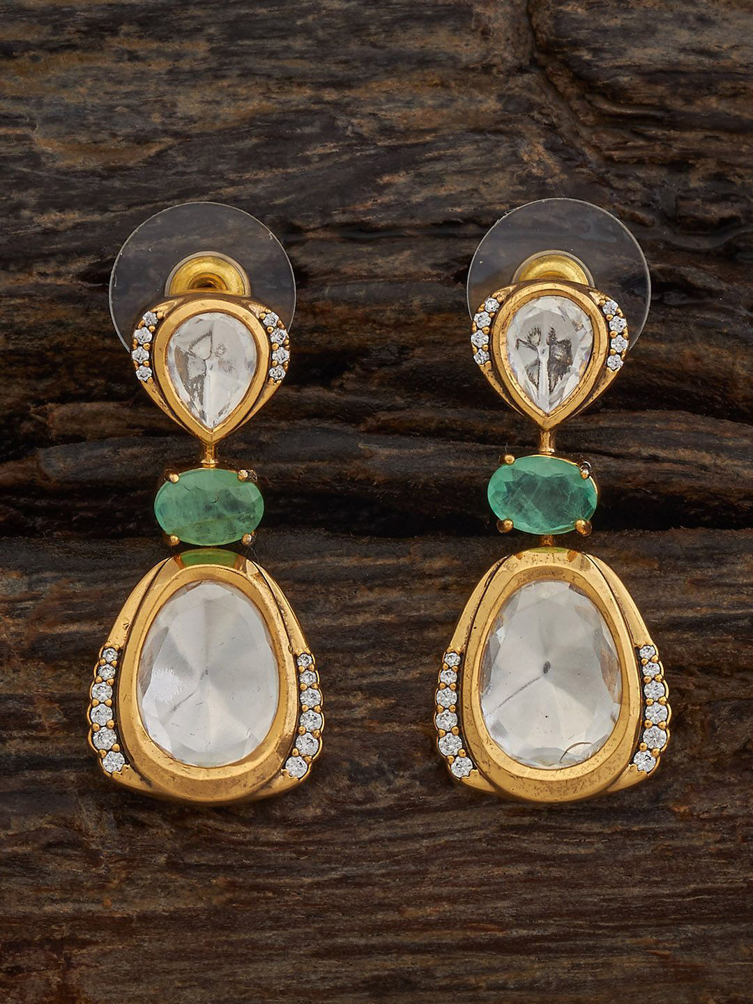 Kushal's Fashion Jewellery Victorian Plated Geometric Shaped kundan Drop Earrings