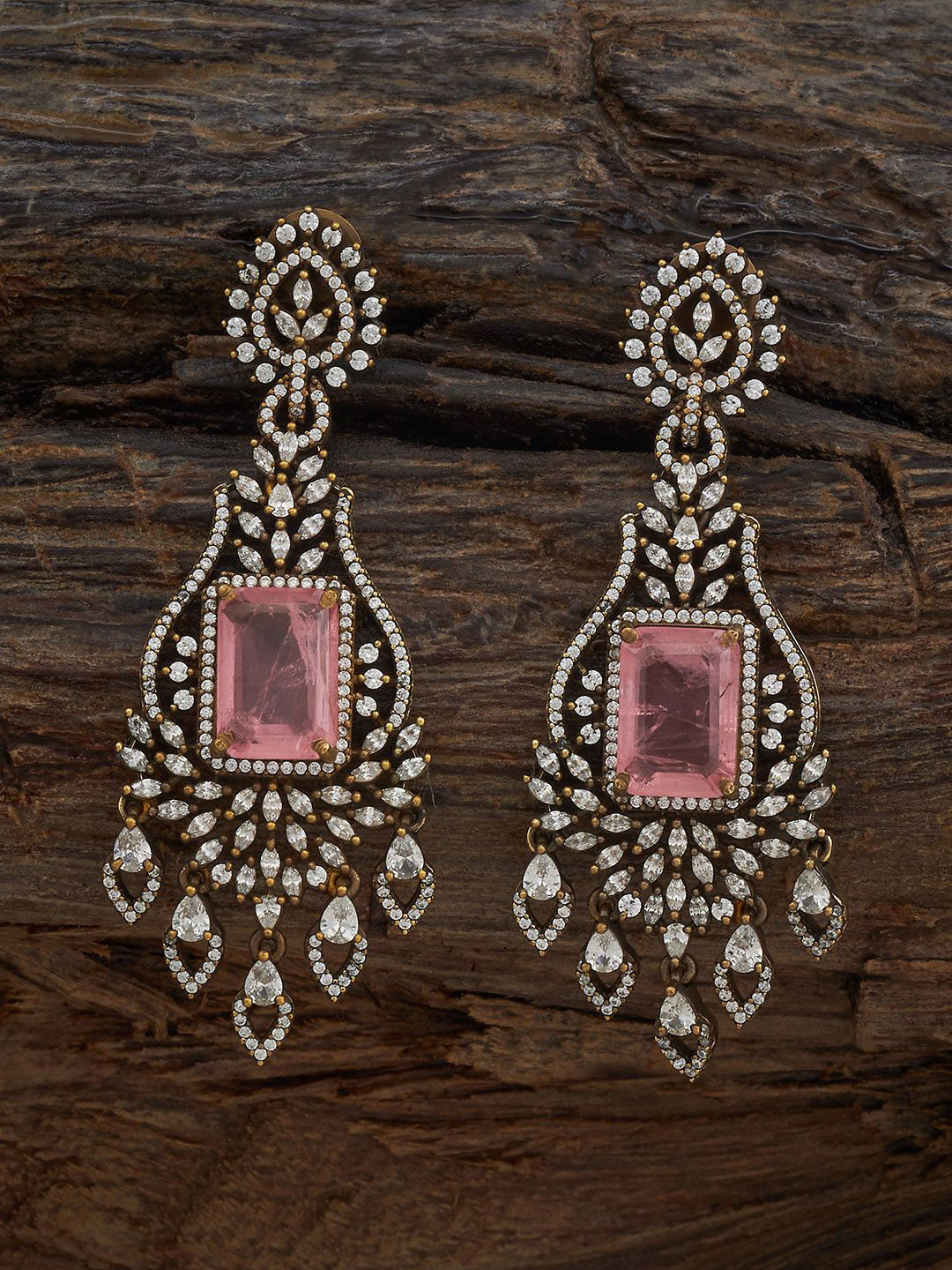 Kushal's Fashion Jewellery Victorian Plated Party Zircon Stone Studded Drop Earrings