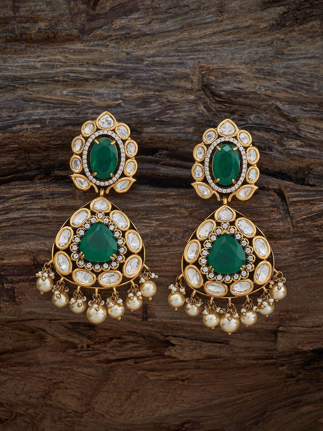 Kushal's Fashion Jewellery Victorian Plated Party Kundan Stone Studded Drop Earrings