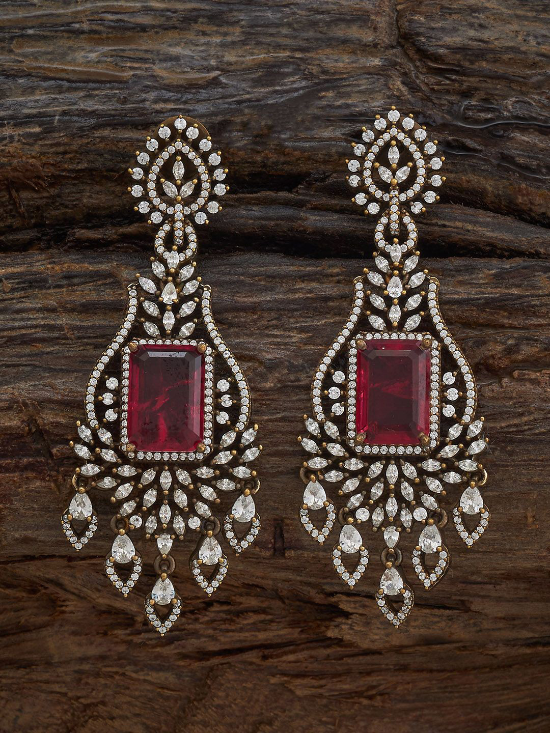 Kushal's Fashion Jewellery Ruby Victorian Plated Geometric Drop Earrings