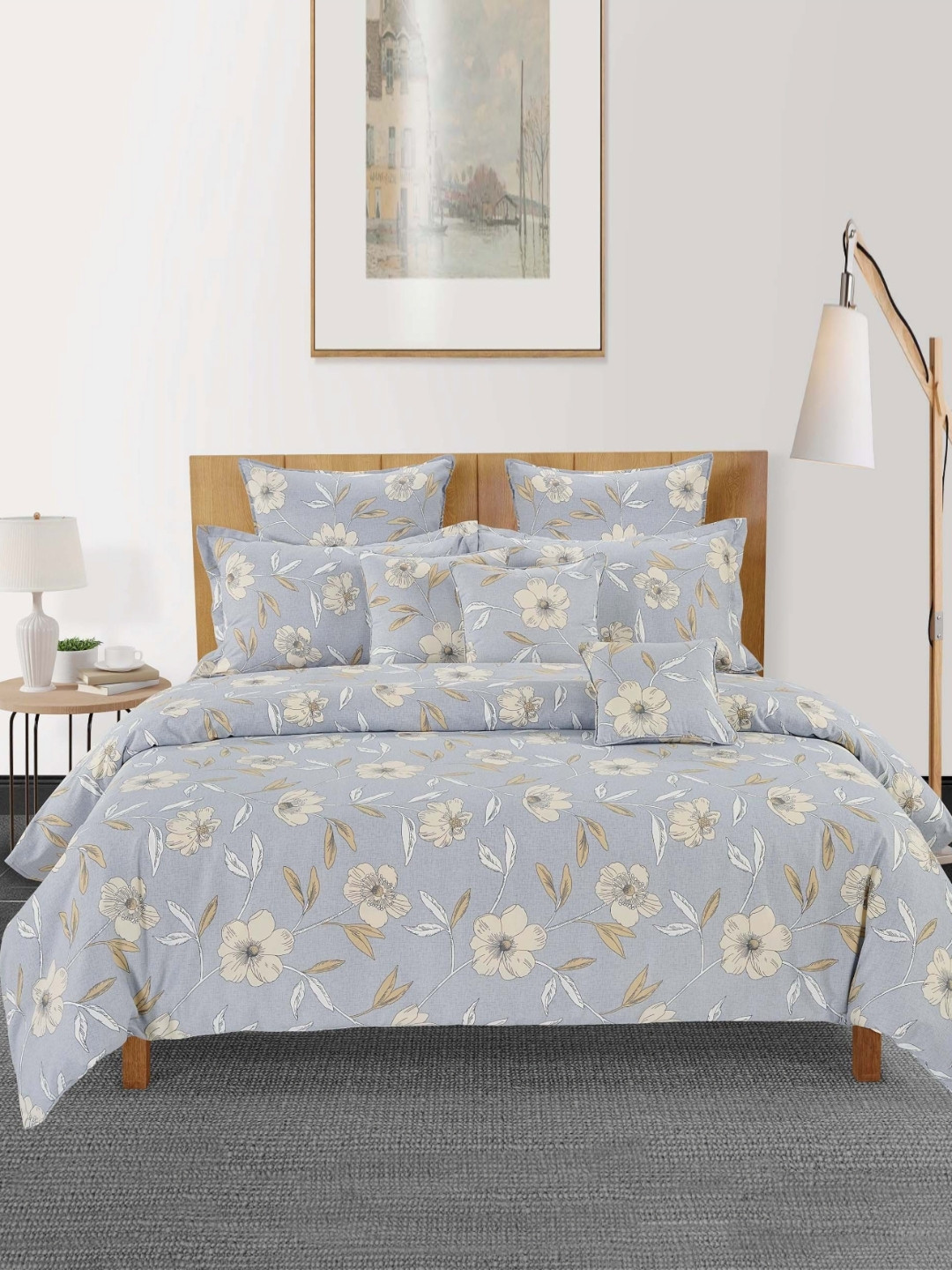 SWAYAM Pastel Vogue Grey Floral Printed Pure Cotton AC Room 150 GSM Double Bed Comforter