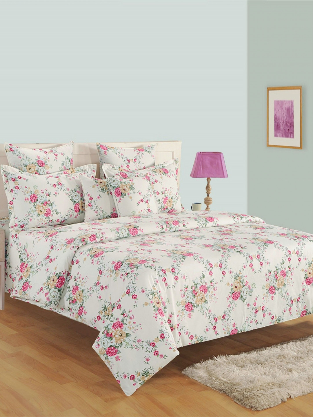 SWAYAM Zinnia White Floral Printed Pure Cotton AC Room 150 GSM Double Bed Comforter