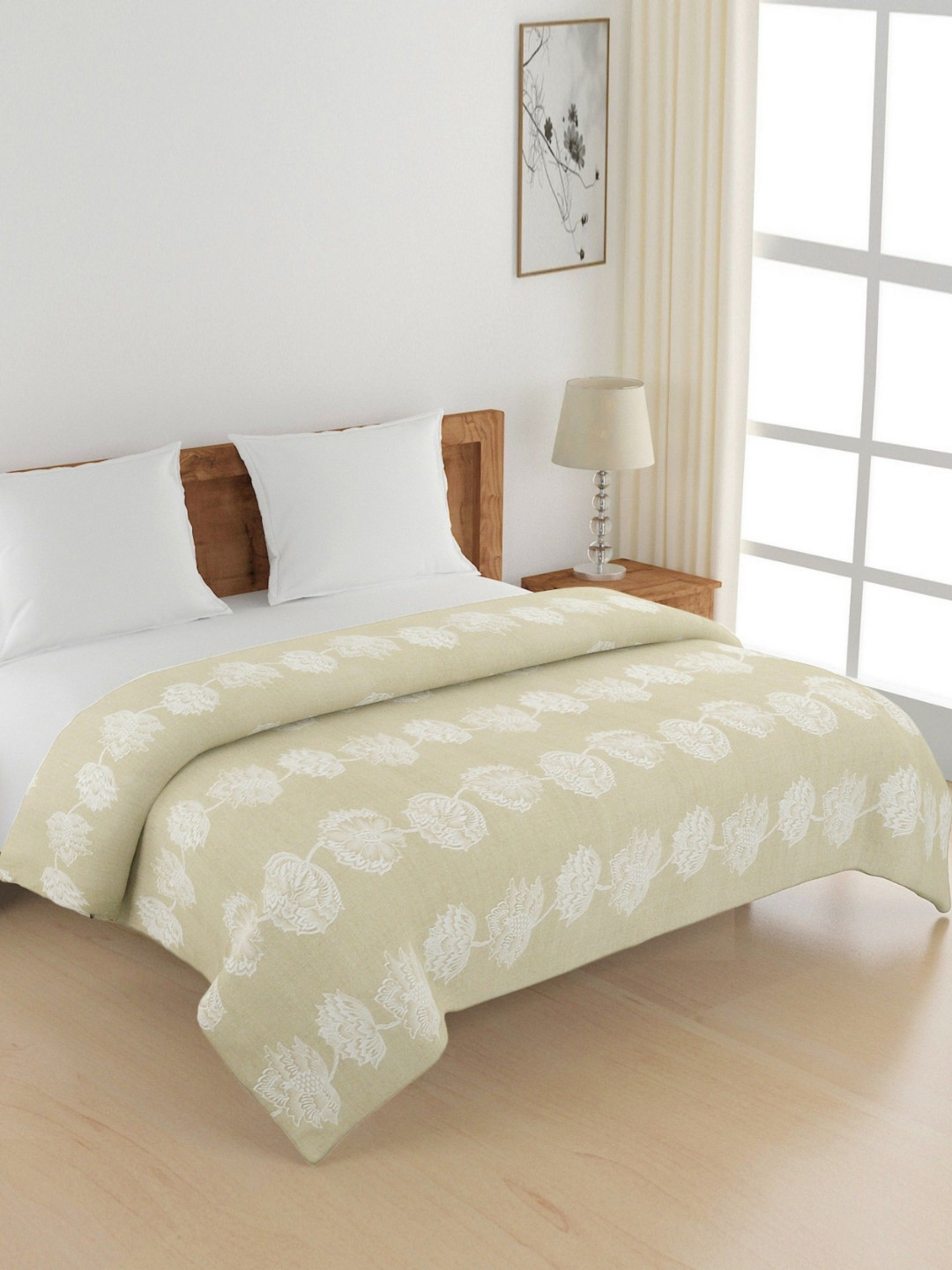 SWAYAM Pastel Vogue Beige Floral Printed Pure Cotton AC Room 150 GSM Double Bed Comforter