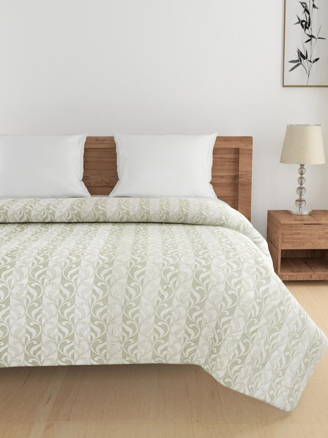 SWAYAM Ananda Green & White Floral Printed Pure Cotton AC Room 150GSM Double Bed Comforter