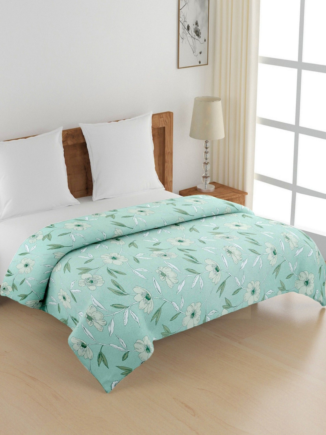 SWAYAM Pastel Vogue Green Floral Printed Pure Cotton AC Room 150 GSM Double Bed Comforter