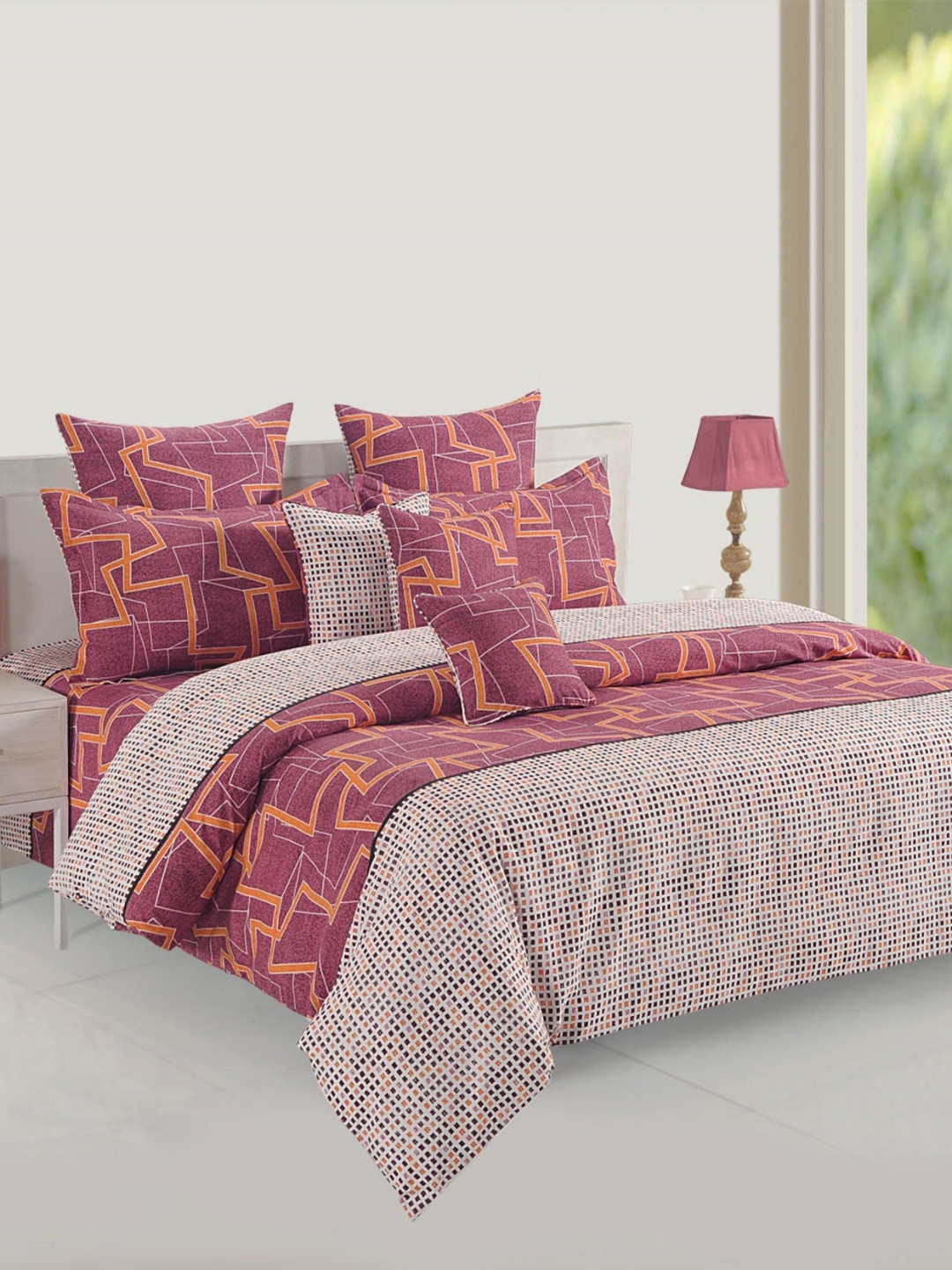 SWAYAM Midas Monalisa Red & Grey Printed Pure Cotton AC Room 150 GSM Double Bed Comforter
