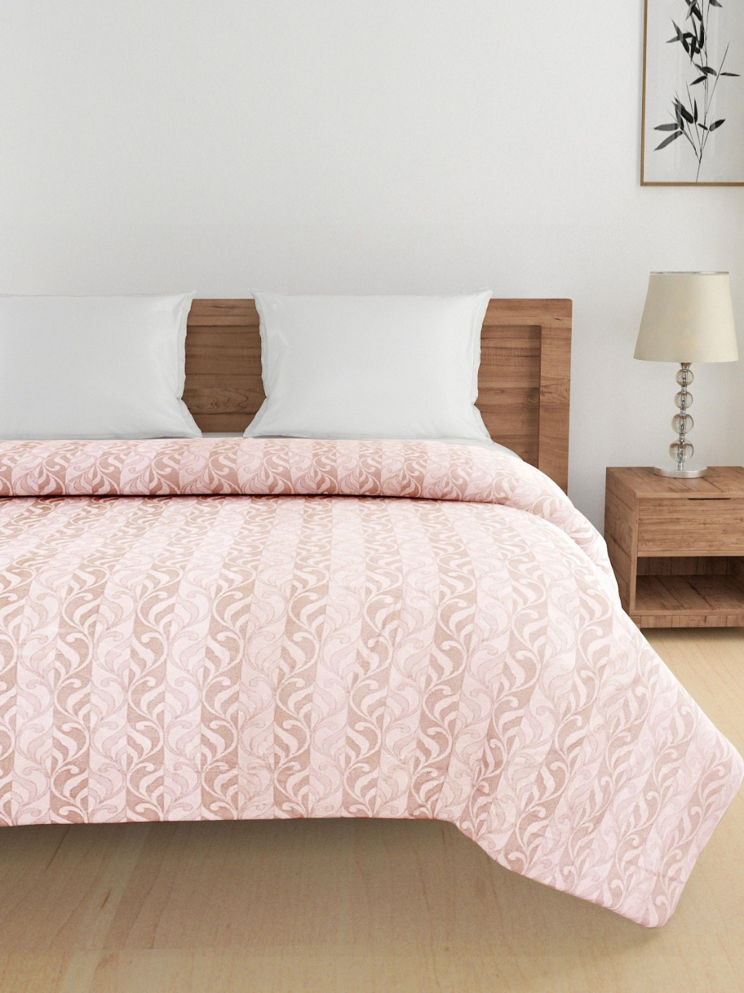 SWAYAM Ananda Brown & Pink Floral Printed Pure Cotton AC Room 150 GSM Double Bed Comforter
