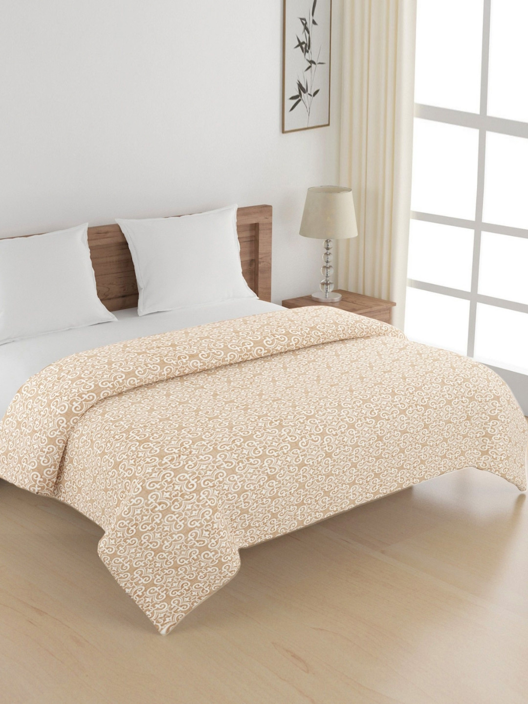 SWAYAM Ananda Beige & Off White Printed Pure Cotton AC Room 150 GSM Double Bed Comforter