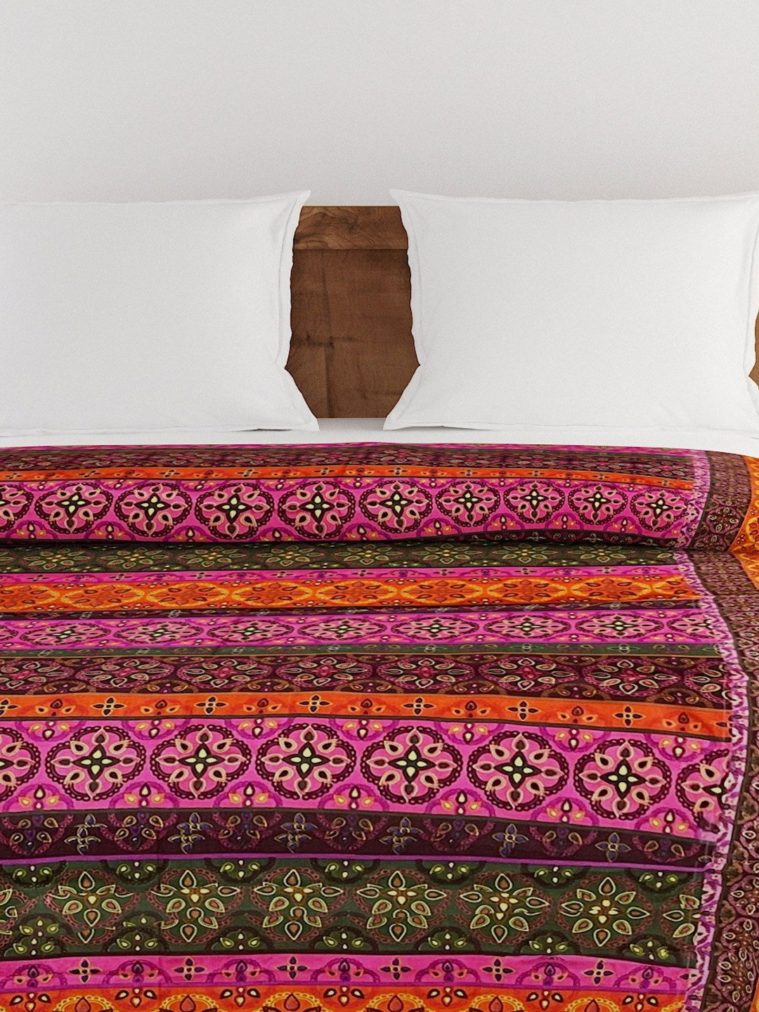 SWAYAM Pink & Yellow Ethnic Motifs Printed Pure Cotton AC Room 150GSM Double Bed Comforter