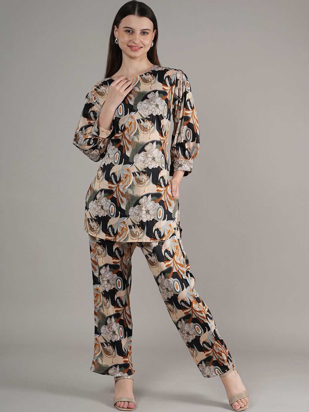NEYSA Printed Notch Neck Tunic With Trousers