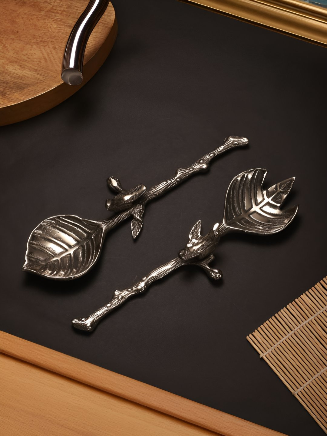 Troveas Leaf Shine 2 Pieces  Silver-Toned Salad Stainless Steel Serve Spoon