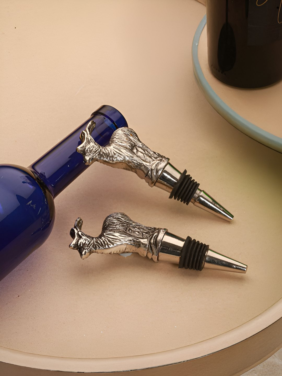 Troveas Silver-Toned 2 Pieces Stag Stoppe Bottle Holders