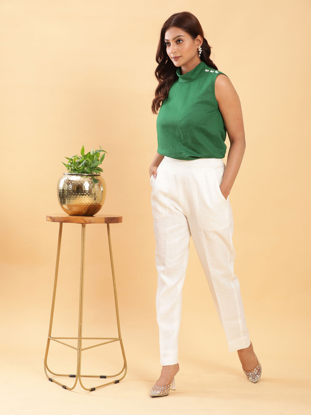 BohoJazz High Neck Linen Top With Trouser