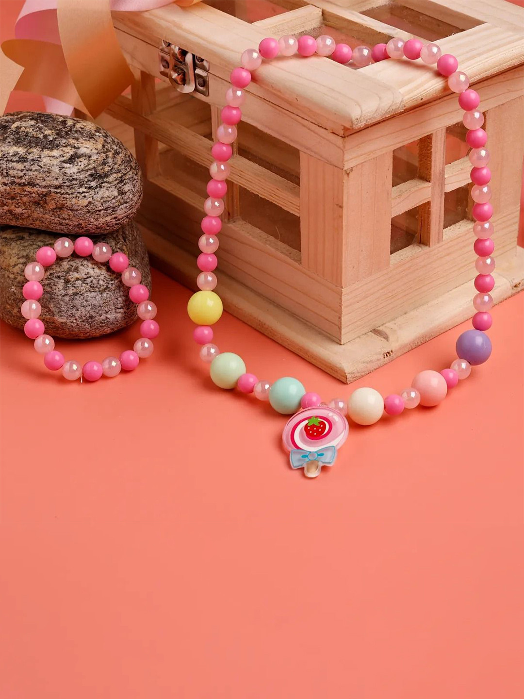 Jewelz Girls Artificial Beads Beaded Candy-Shaped Necklace With Bracelet