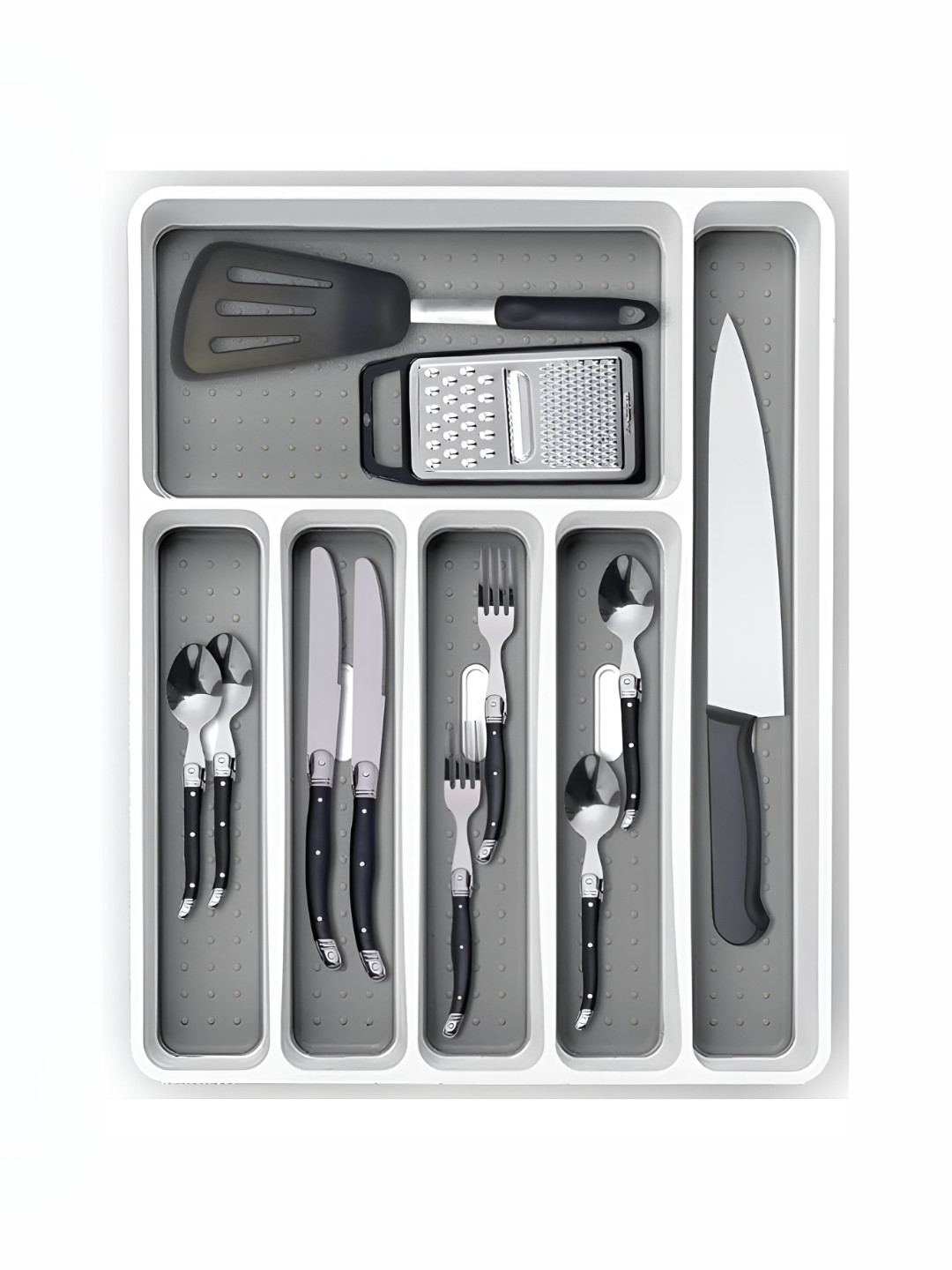 HOUSE OF QUIRK Grey 6 Compartments Cutlery Drawer Organiser