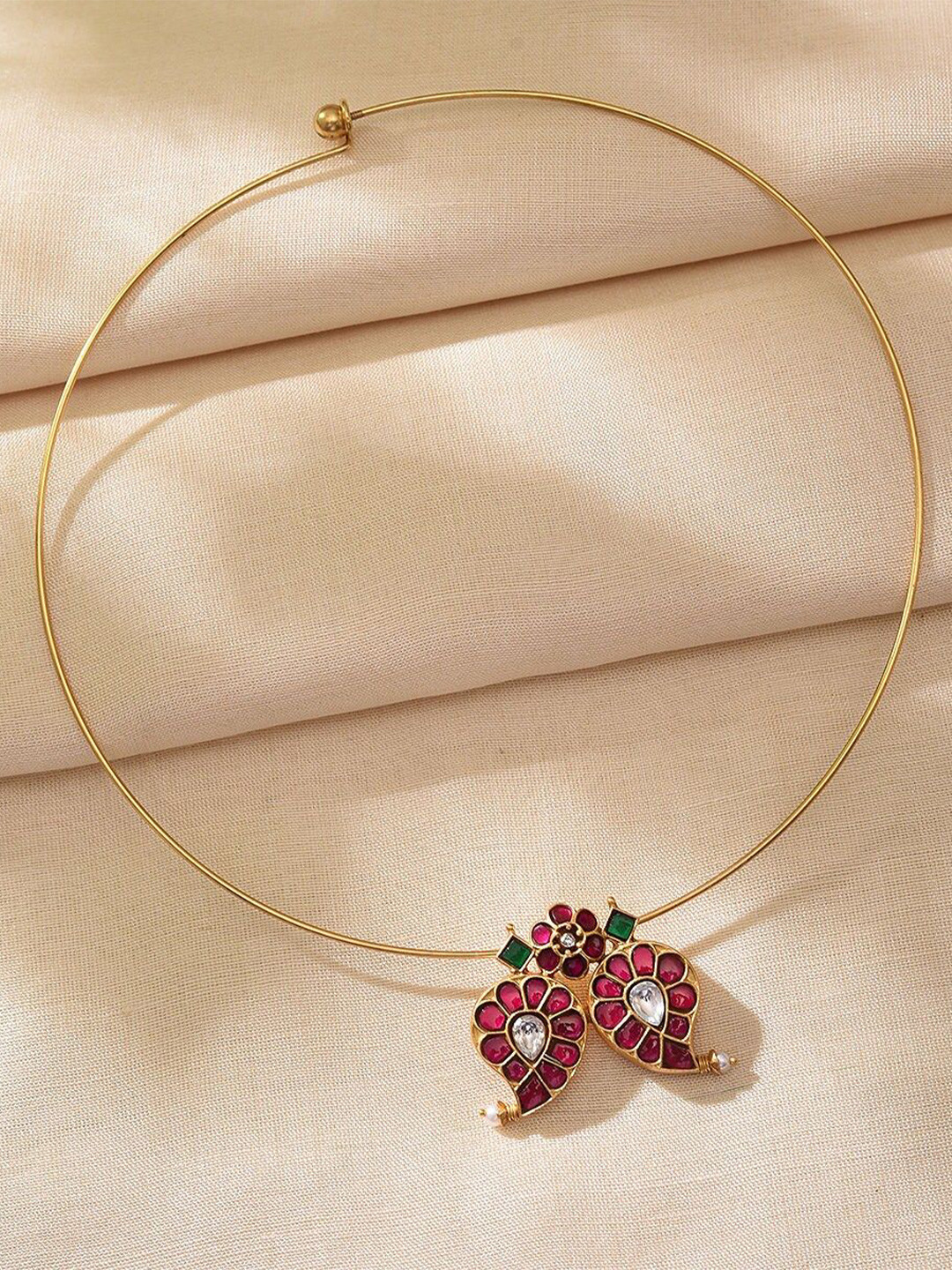JAYPORE Silver Gold-Plated Faux Ruby Necklace