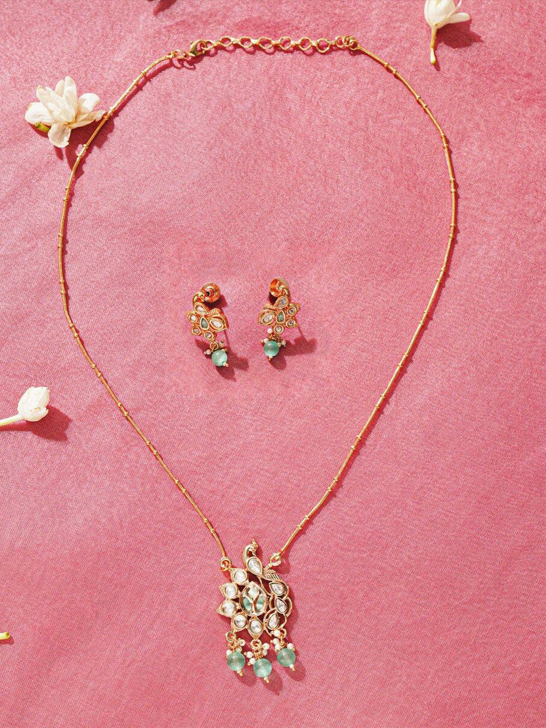 JAYPORE Gold-Plated Artificial Stone-Studded & Beaded Jewellery Set
