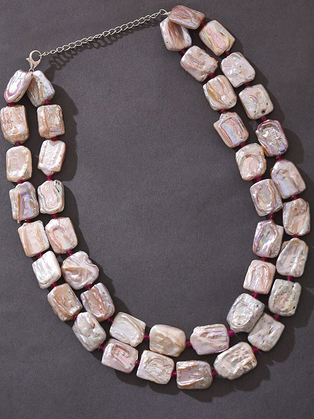 JAYPORE Silver Pearls Beaded Minimal Necklace