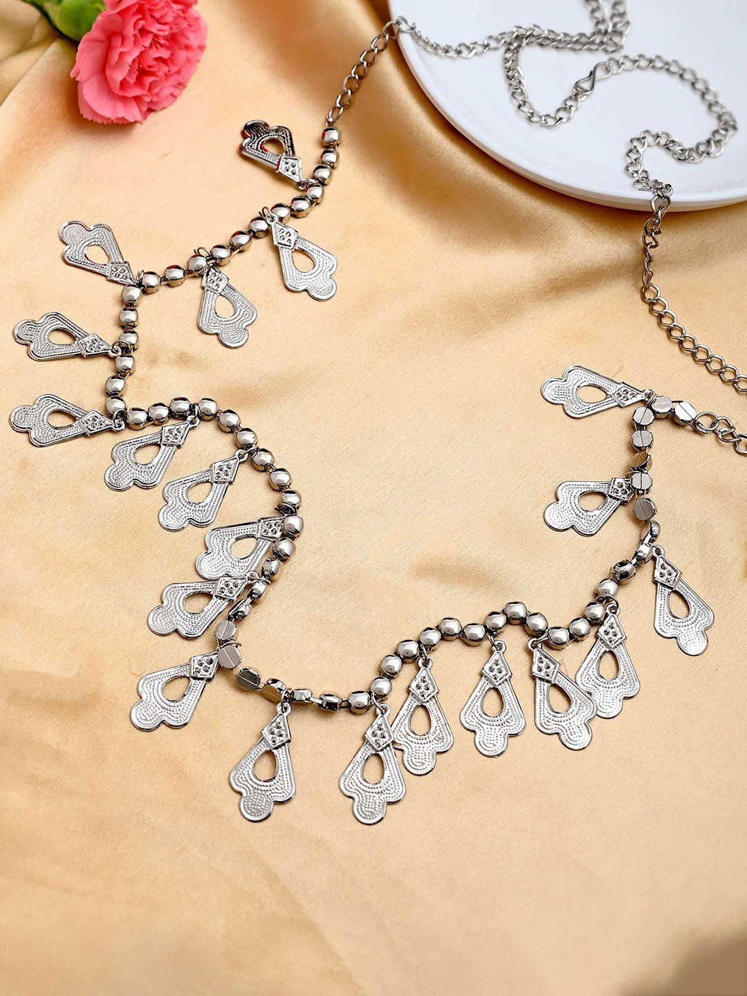 VOJ German Silver Artificial Beads Studded Waist Chain Saree Accessories