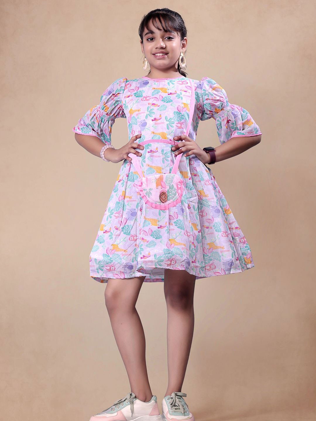 Fabangel Girls Floral Print Sheath Dress  with bag