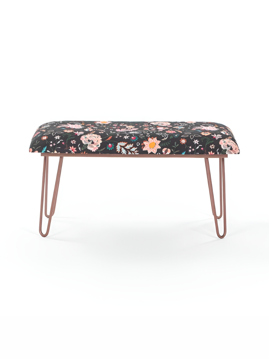 Chumbak Kitsch Bench - Bohemian Palampore Black & Pink Floral Printed Lounge Chair