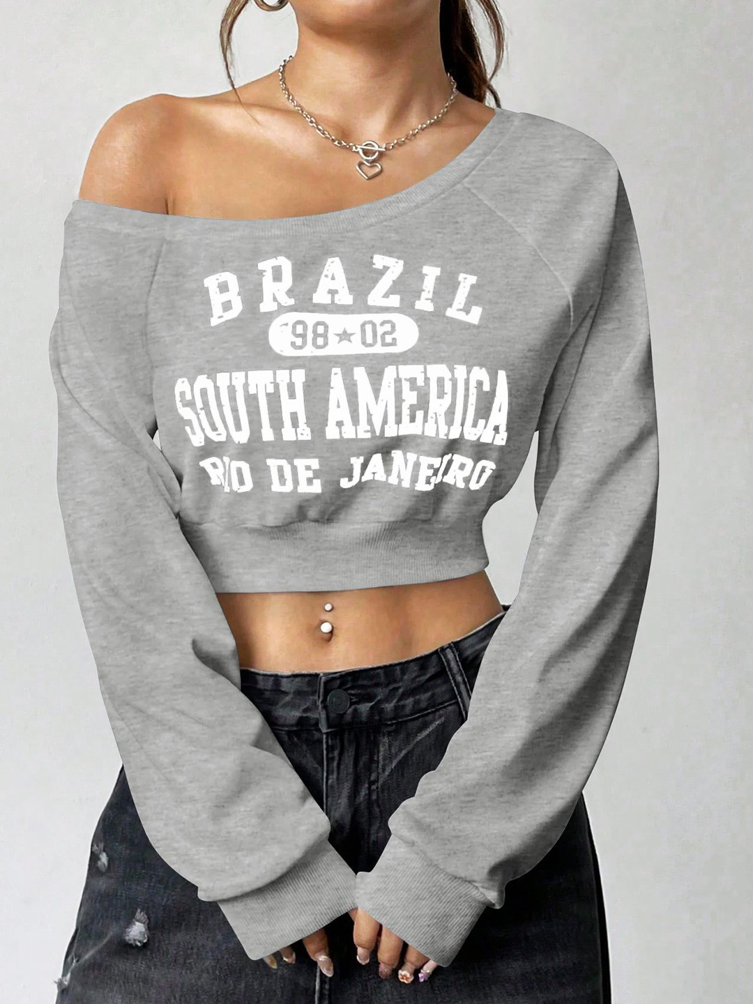 Stylecast X Slyck Printed Off Shoulder Sweatshirt