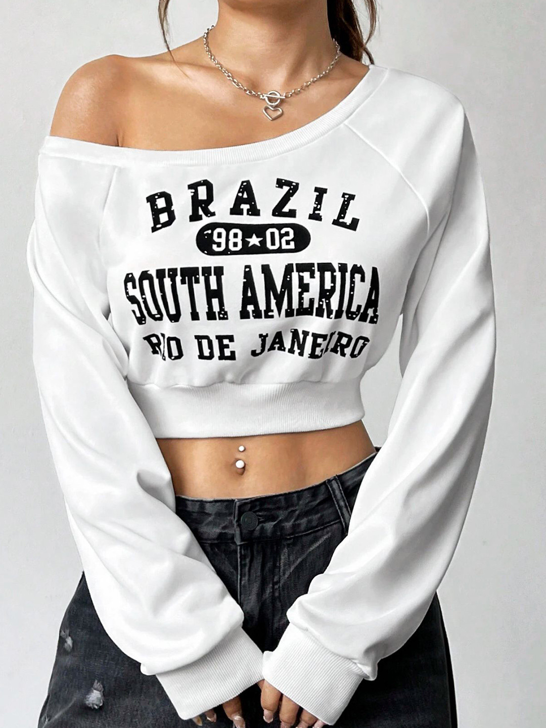 Stylecast X Slyck Printed Off Shoulder Sweatshirt