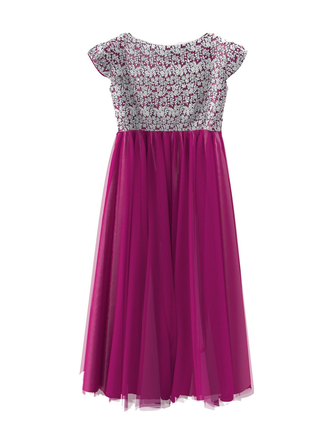 BAESD Girls Floral  Embroidered Fit & Flare Boat Neck Cap Sleeves Maxi Dress