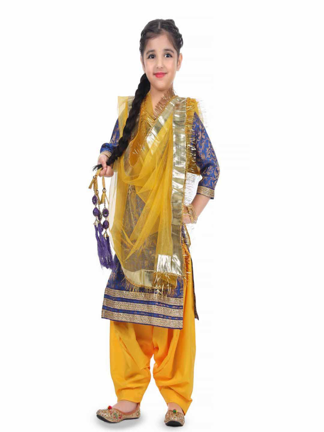 Itsmycostume Blue And Yellow Silk Suit And Salwar With Dupatta Set
