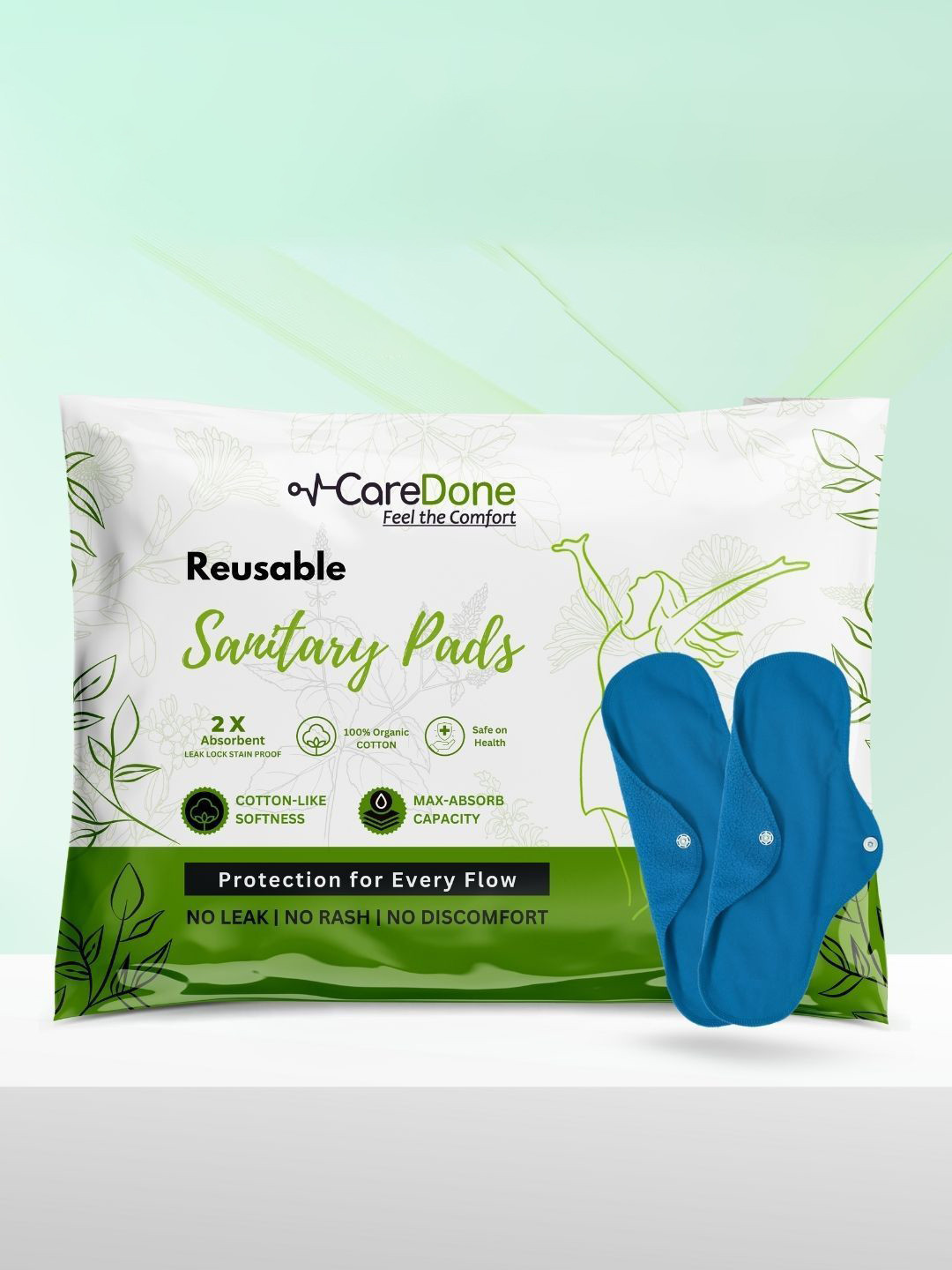 CareDone Set Of 2 Washable & Reusable Comfty Extra Large Cotton Sanitary Cloth Pad - XL