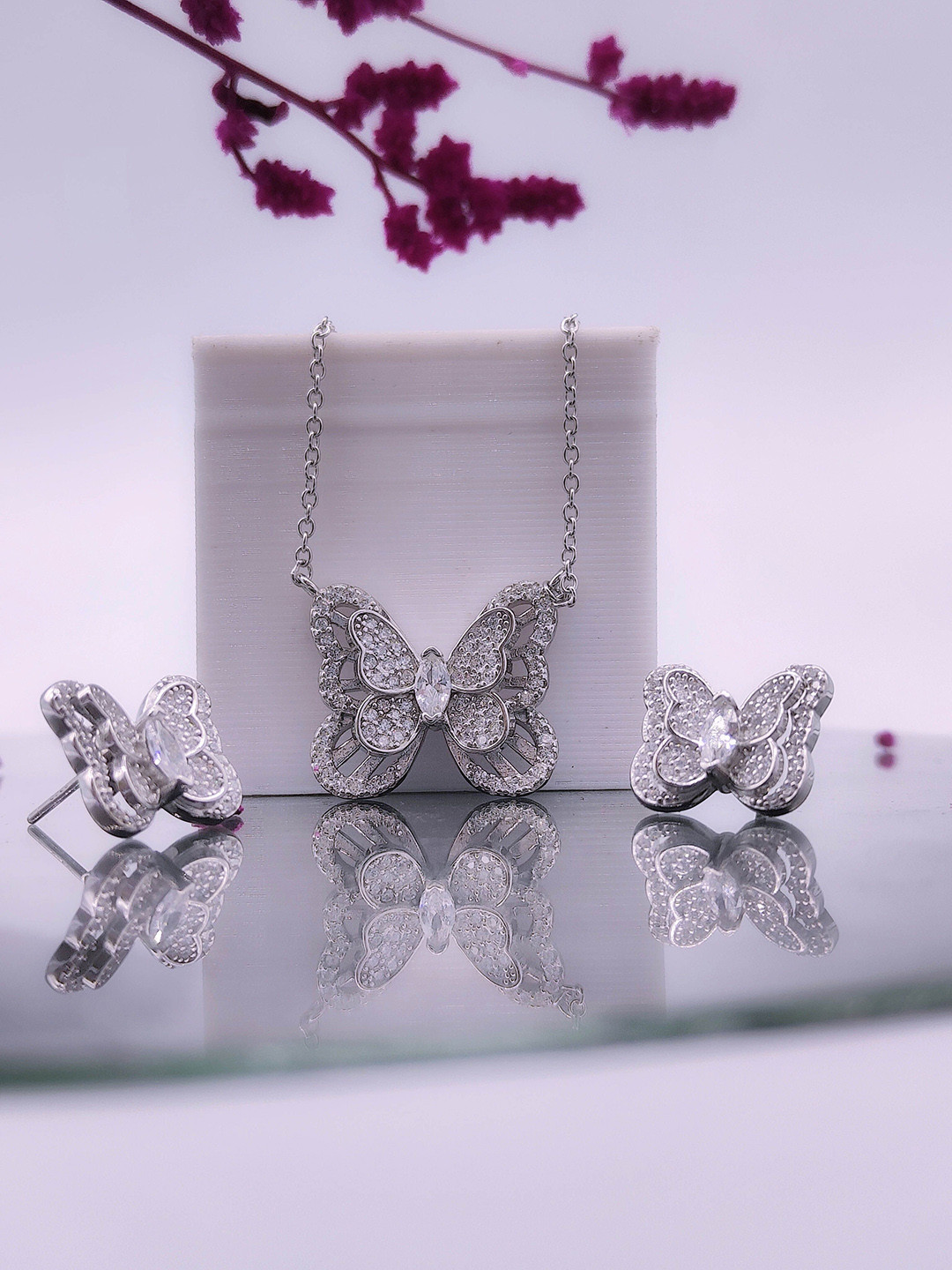 SILMORA Siler-Plated Cubic Zirconia-Studded Jewellery Set