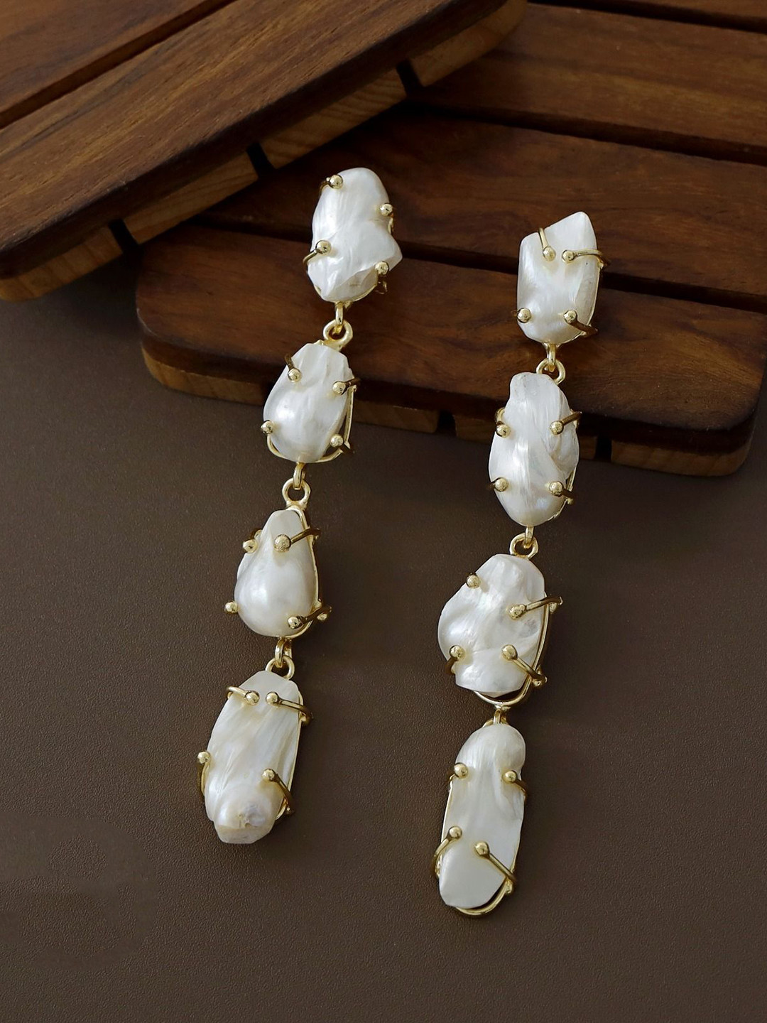 Adore By Priyanka Baroque Gold-Plated Artificial Stones Studded Contemporary Drop Earrings