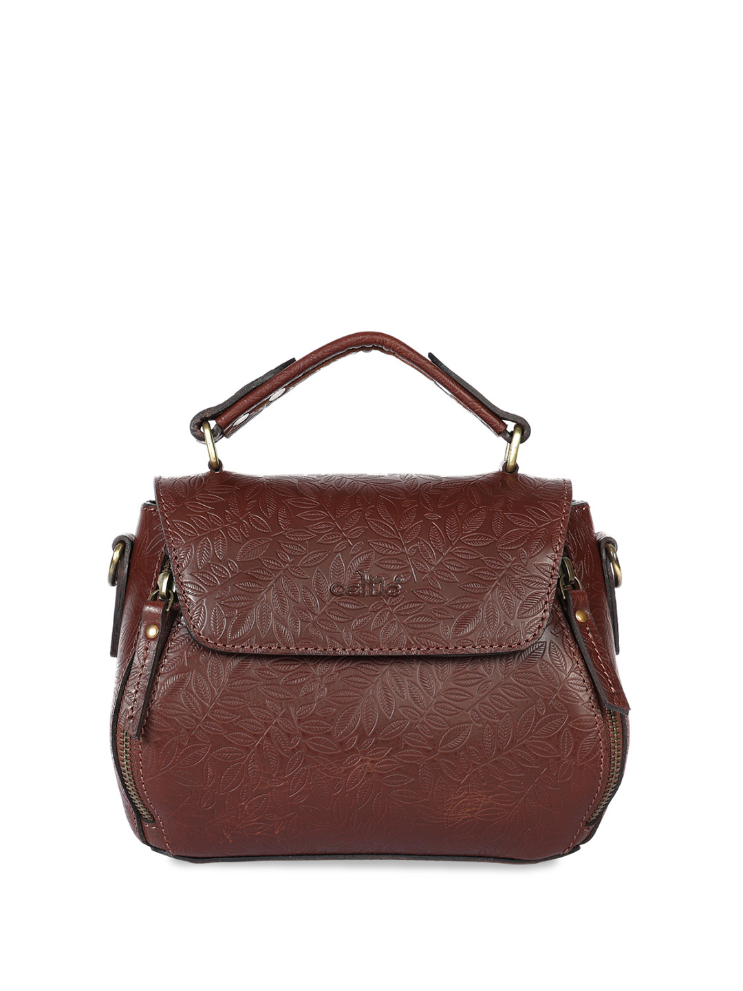 Celtic Women Textured Leather Crossbody Sling Bag Brown with Detachable Strap