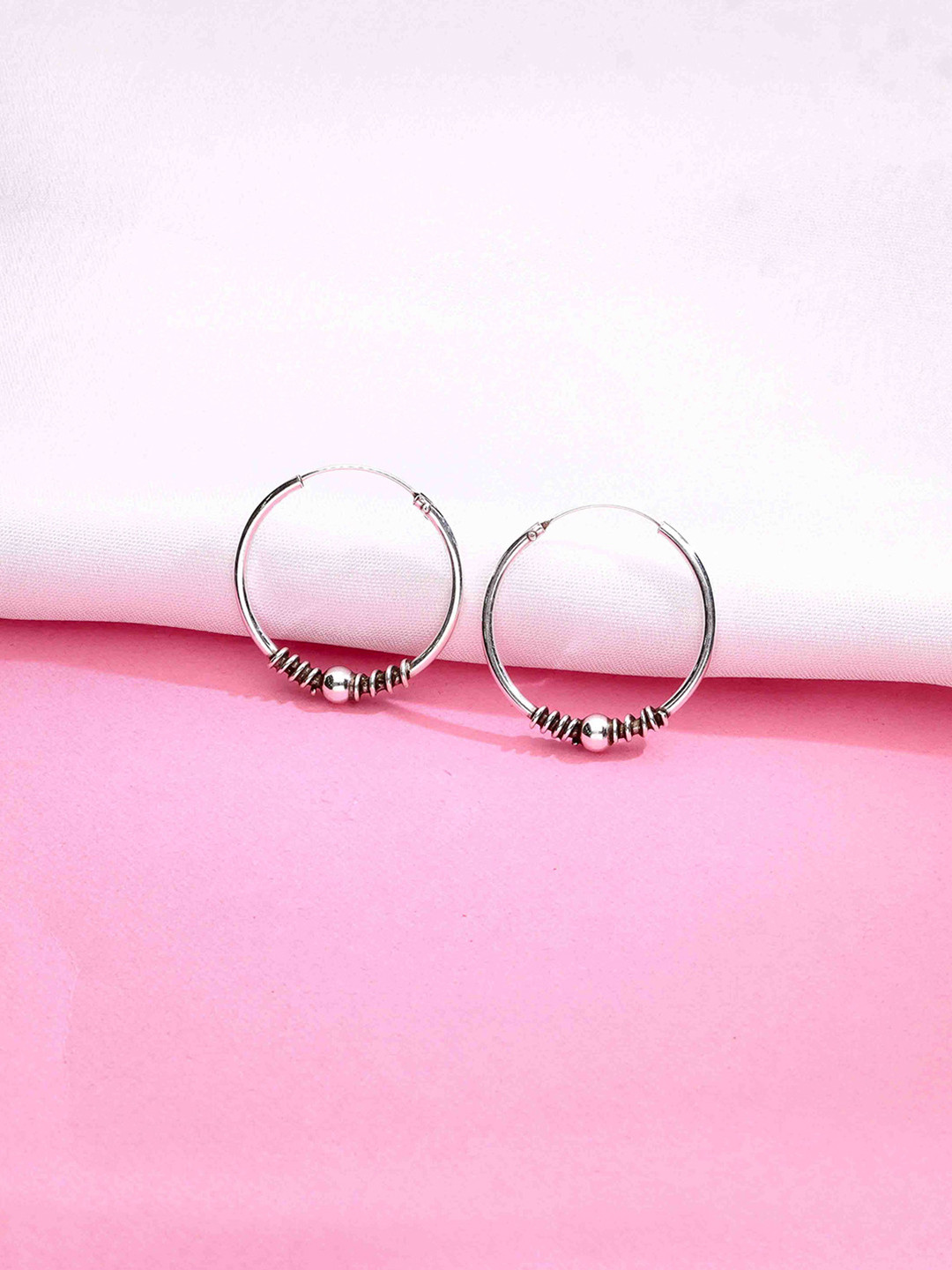 KAI JEWEL Rhodium-Plated Sterling Silver Contemporary Twisted Wires Hoop Earrings