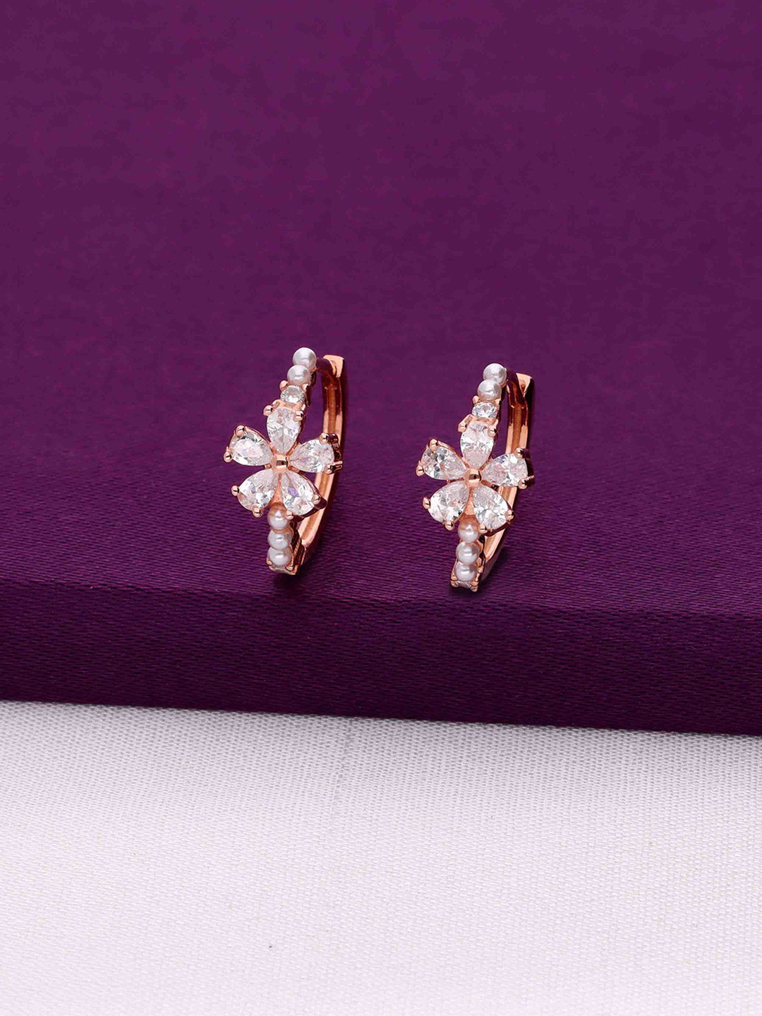 KAI JEWEL Sterling silver Rose Gold -Plated Spherical Shaped Hoop Earrings