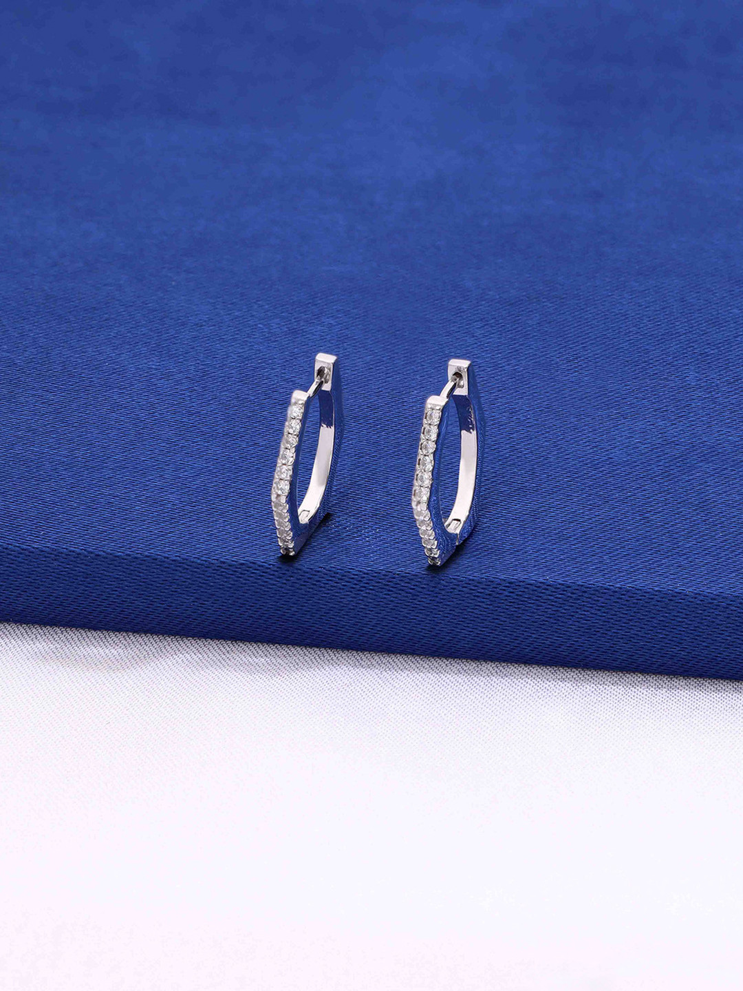 KAI JEWEL Bejewelled Hex Rhodium-Plated Sterling Silver Contemporary Hoop Earrings