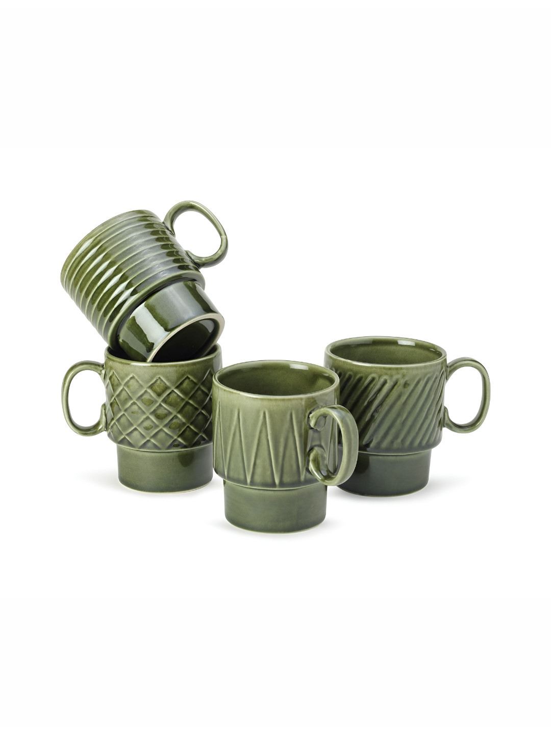 BODHI HOUSE Zing Green Ceramic Microwave Safe 4 Piece Mugs-250ml