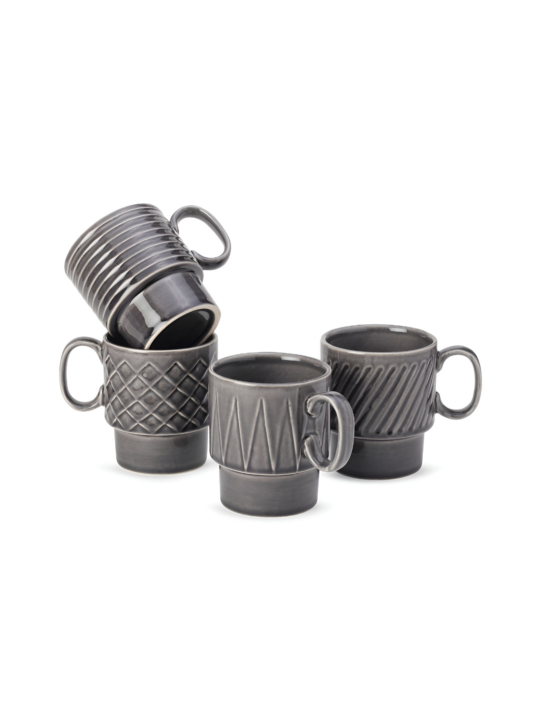 BODHI HOUSE Alton Delight Grey Ceramic Microwave Safe 4 Piece Mugs-250ml