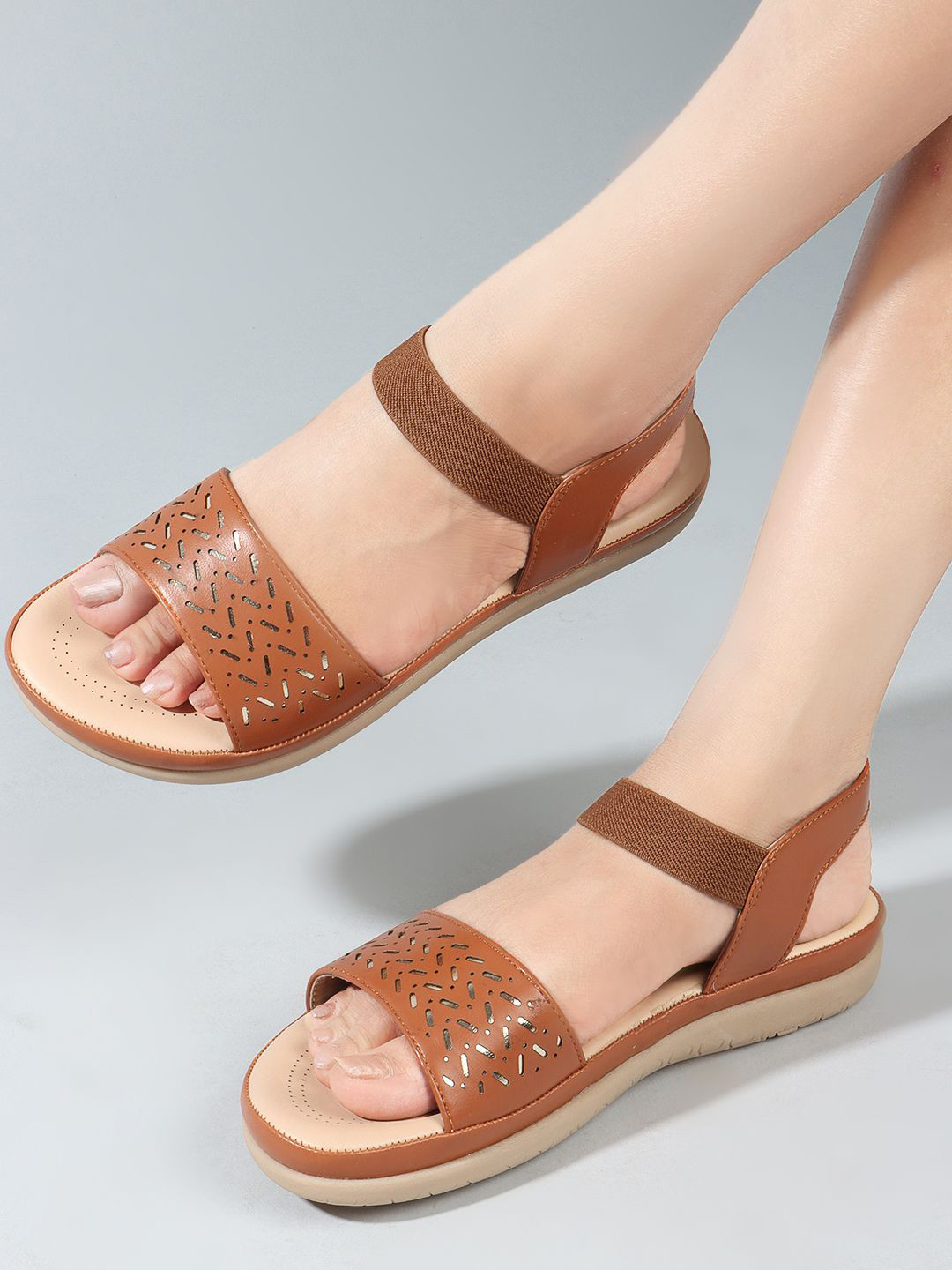 The Roadster Lifestyle Co Women Open Toe Flats With Laser Cuts