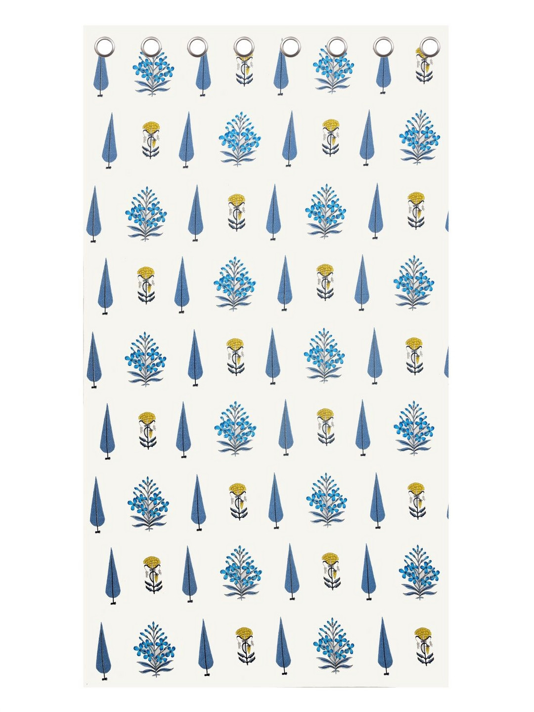 BED-SHEET.COM Blue & White Cotton Floral Printed Window Curtain